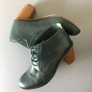 Genuine leather navy blue ankle boots
